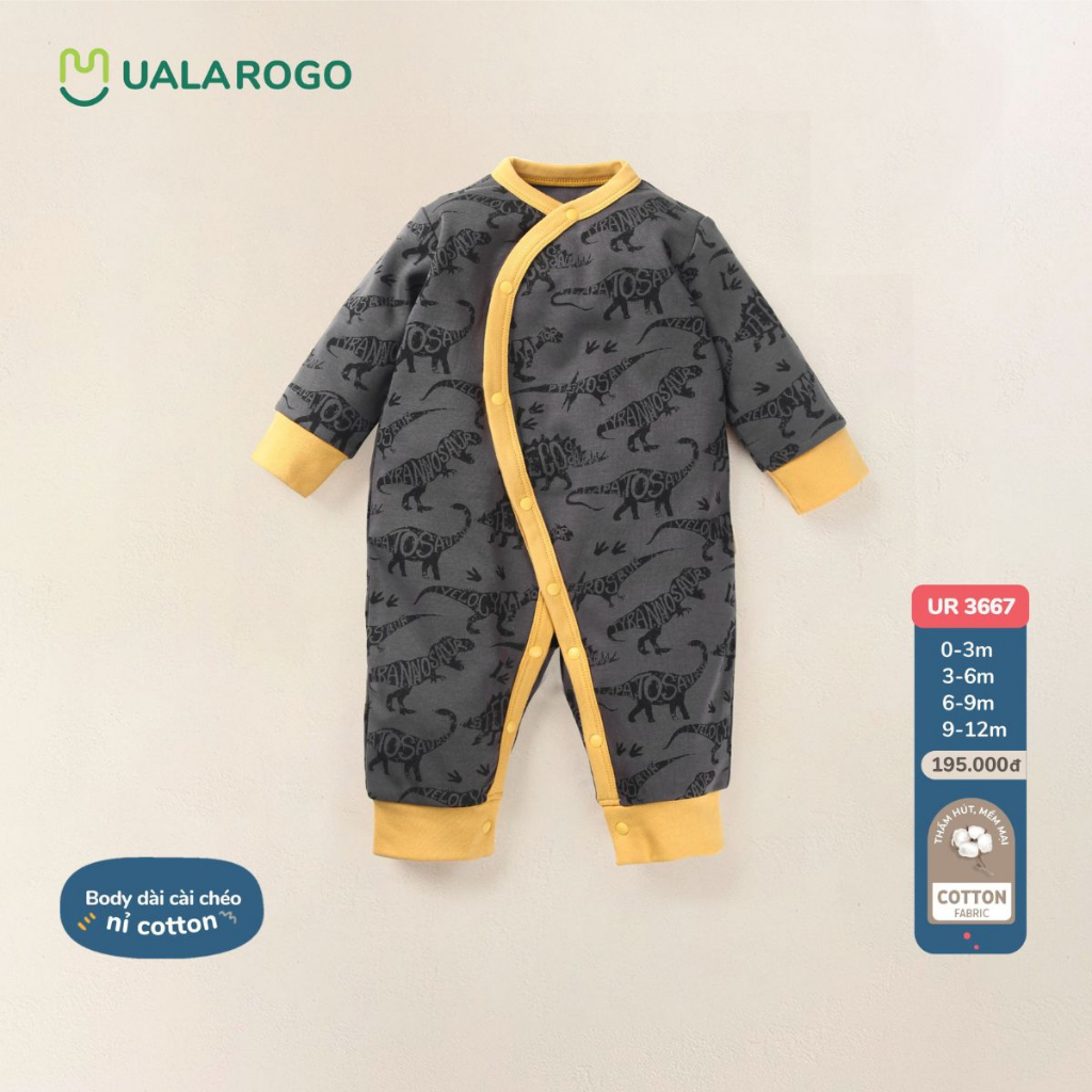 Bodysuit sơ sinh cho bé Ualarogo 0 - 12 tháng vải Cotton nỉ cài chéo dài tay ấm áo thoáng khi 3667