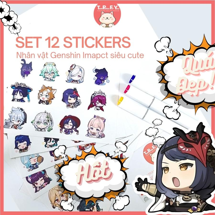 Set 12 stickers nhân vật genshin siêu cute - hình dán trang trí