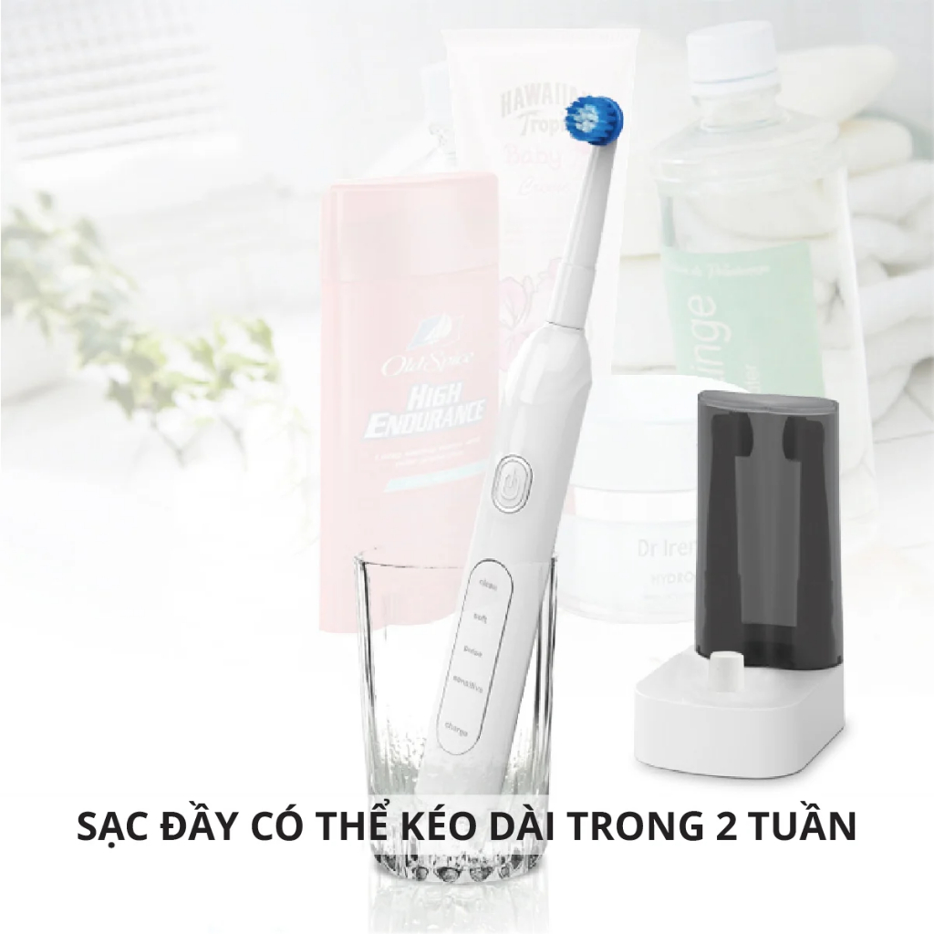 Bàn Chải Điện Đầu Xoay Tròn Kachi MK361 kèm đế sạc không dây và 2 đầu bàn chải