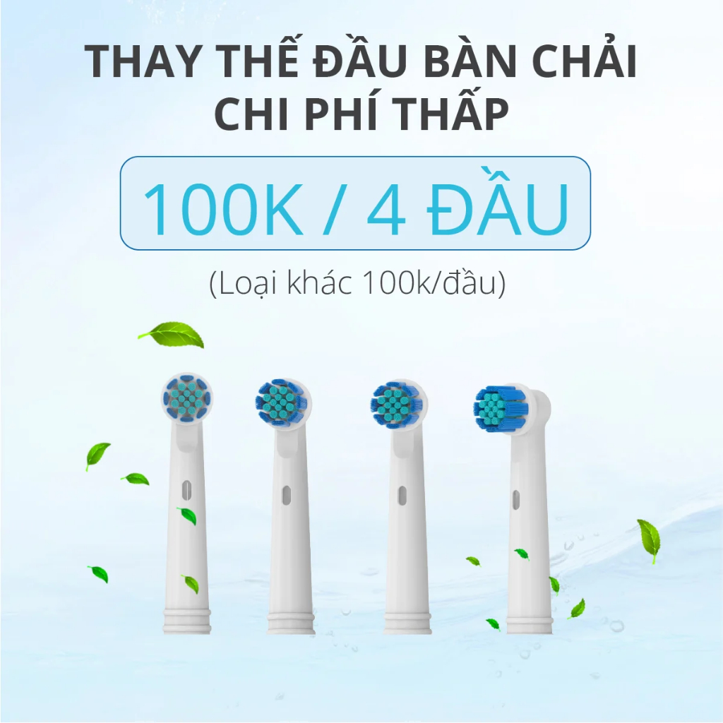 Bàn Chải Điện Đầu Xoay Tròn Kachi MK361 kèm đế sạc không dây và 2 đầu bàn chải