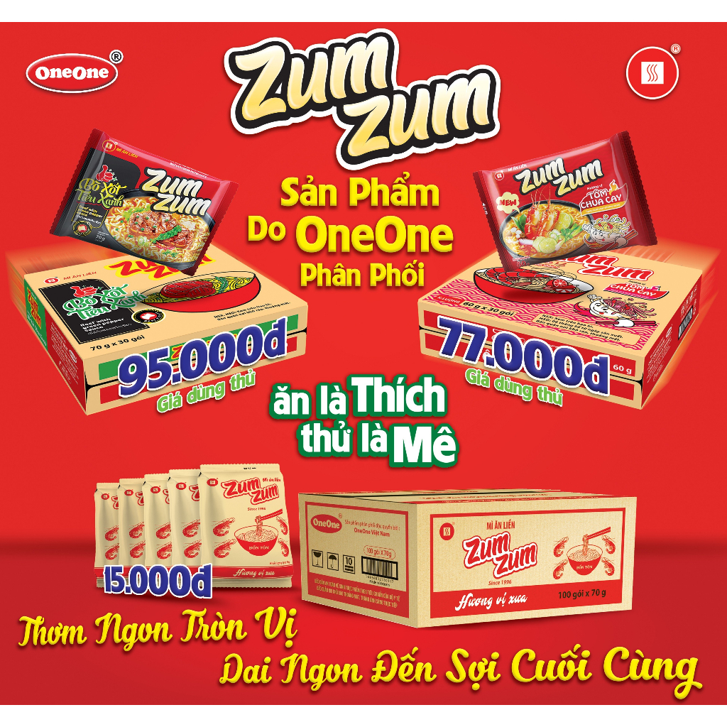 Gói Mì ZumZum Tôm Chua Cay One One 60gr ăn liền 1k 3 MIHAMEX ba miền hảo chua gấu thùng 30 đại indomie trẻ em Zum Zum