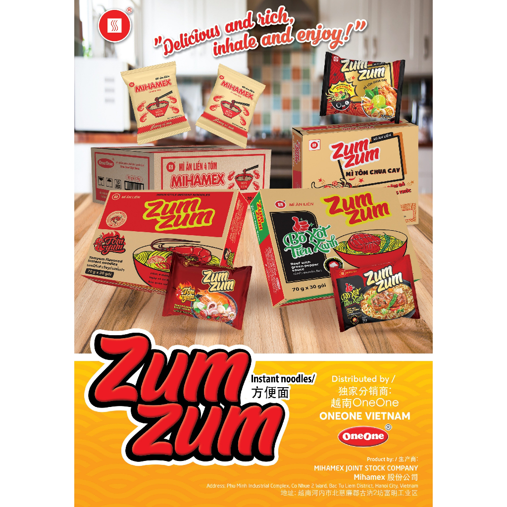 Gói Mì ZumZum Tôm Chua Cay One One 60gr ăn liền 1k 3 MIHAMEX ba miền hảo chua gấu thùng 30 đại indomie trẻ em Zum Zum