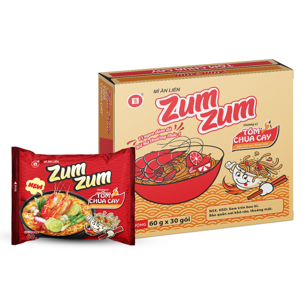 Gói Mì ZumZum Tôm Chua Cay One One 60gr ăn liền 1k 3 MIHAMEX ba miền hảo chua gấu thùng 30 đại indomie trẻ em Zum Zum