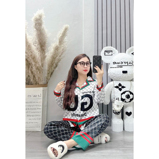 Đồ bộ nữ pijama ANH MỸ chất liệu lụa xước ánh kim cao cấp chính hãng tay dài quần dài XUOCTDQD-03D2