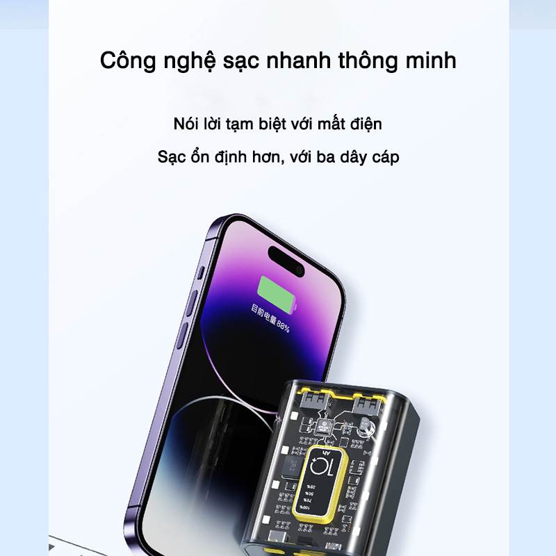 Sạc dự phòng pin mini 10000mAh Punk Có thể mang đi Dung tích cao Sạc nhanh