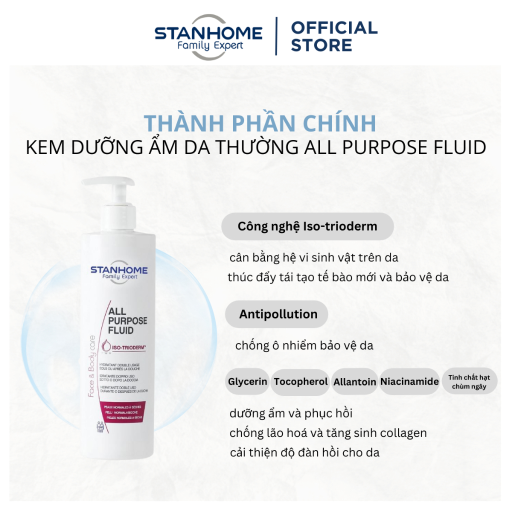 Combo dưỡng ấm dành cho viêm da cơ địa Stanhome All Purpose Fluid- hạn 11.2024