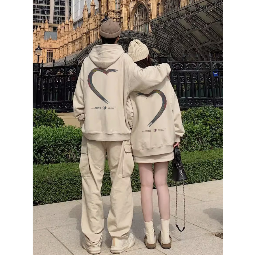 Áo Hoodie Đôi Nam Nữ In Hình Trái Tim Sắc Màu Phong Cách Basic Cho Các Cặp Đôi, Chất Liệu Nỉ Ngoại Cao Cấp