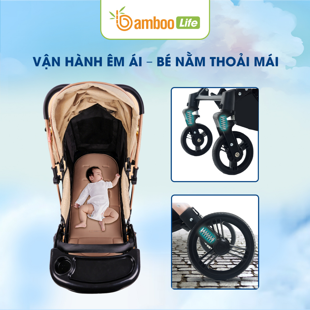 Xe đẩy cho bé Bamboo Life BL134 cao cấp 2 chiều, xe đẩy gấp gọn an toàn cho bé đa năng tiện dụng cho mẹ