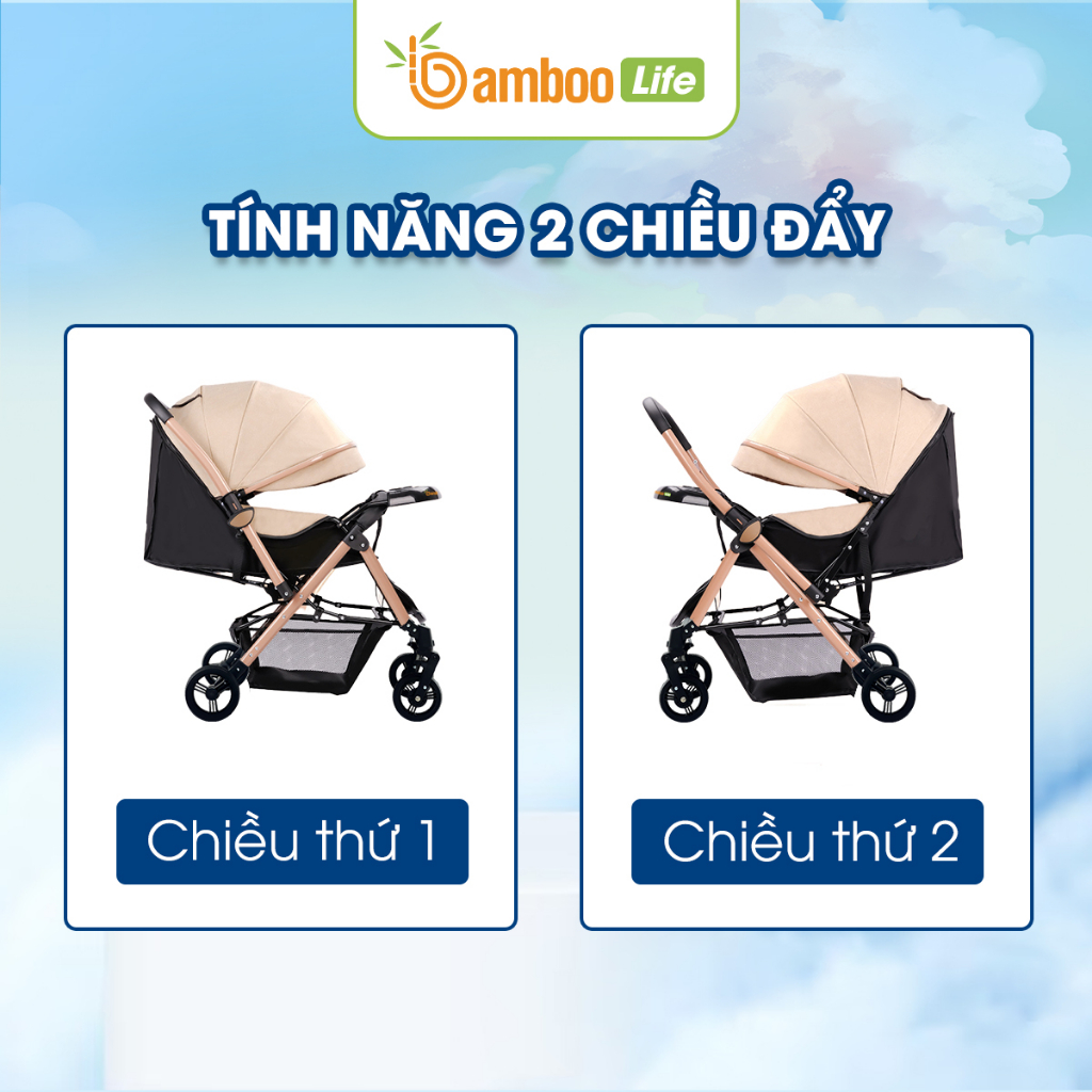 Xe đẩy cho bé Bamboo Life BL134 cao cấp 2 chiều, xe đẩy gấp gọn an toàn cho bé đa năng tiện dụng cho mẹ
