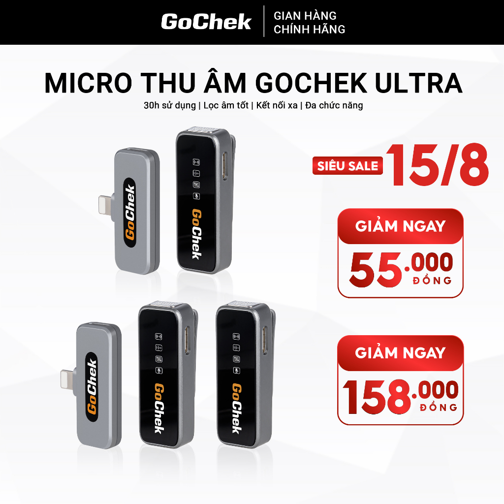 Micro thu âm không dây GoChek khử tiếng ồn khi live/quay video/ghi âm cho điện thoại/máy tính dòng cao cấp GC-A/B ULTRA