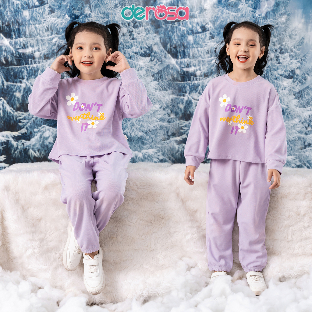 Bộ dài tay tổ ong bé gái DEROSA KIDS từ 2 đến 6 tuổi ZWK23-3002B