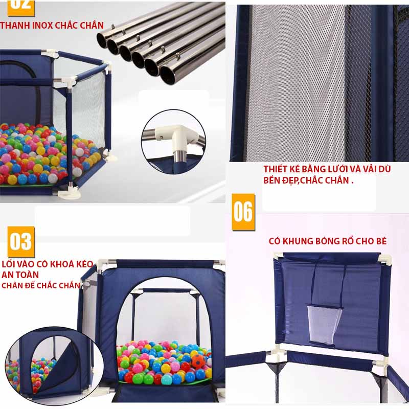 Nhà bóng cho bé,Quây bóng lều chơi bóng cho bé khung inox  tặng kèm 10 bóng