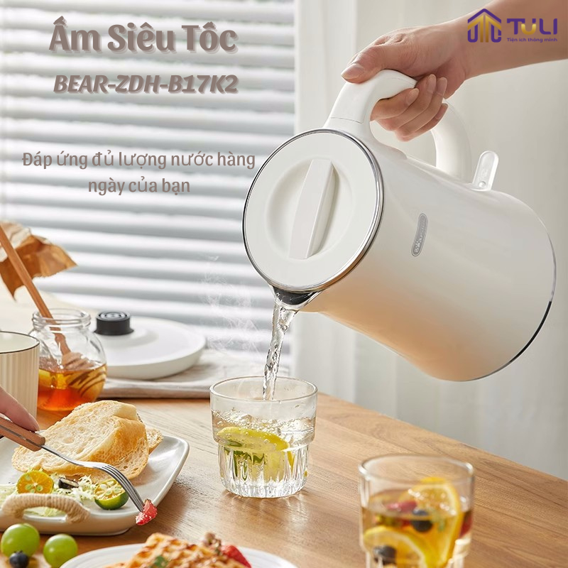 Ấm siêu tốc 1.7L Bear ZDH D17K2, 1800W, bình đun nước lõi inox cao cấp công nghệ làm nóng nhanh, Hàng Chính Hãng, Bh 18T