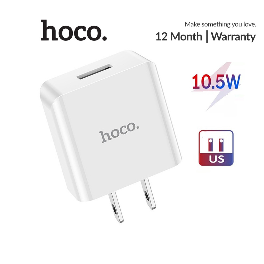 Củ sạc nhanh Hoco 10.5W 5V/2.1A 1 cổng USB chân cắm dẹt chuẩn chất liệu PC cao cấp cho smartphone