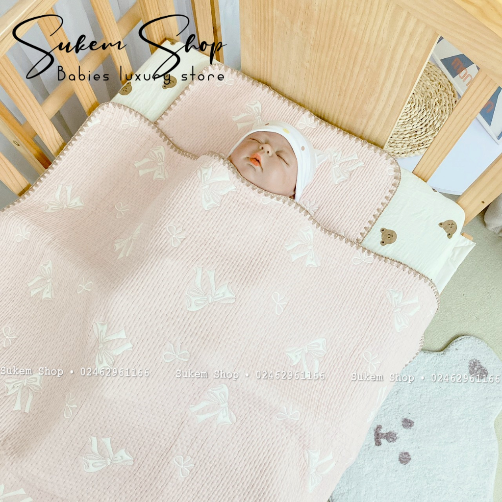 Set Chăn Kèm Gối Lót Đầu Thu Đông Cho Bé
