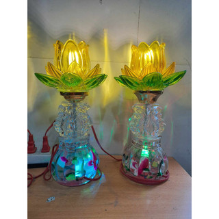 Đèn thờ hoa sen pha lê sạc điện bóng led phát sáng đổi màu thân dưới 28cm