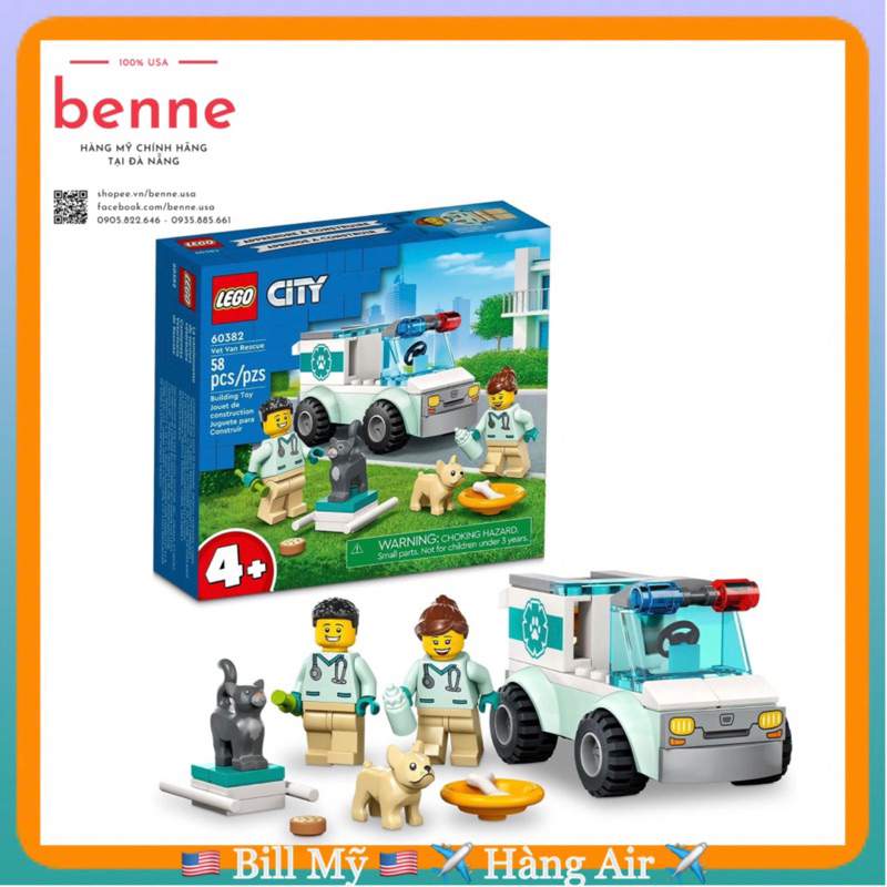 Đồ chơi LEGO City Vet Van Rescue 60382, Toy Animal Ambulance Xe Cứu Hộ Thú Y (58 Chi Tiết) của Mỹ