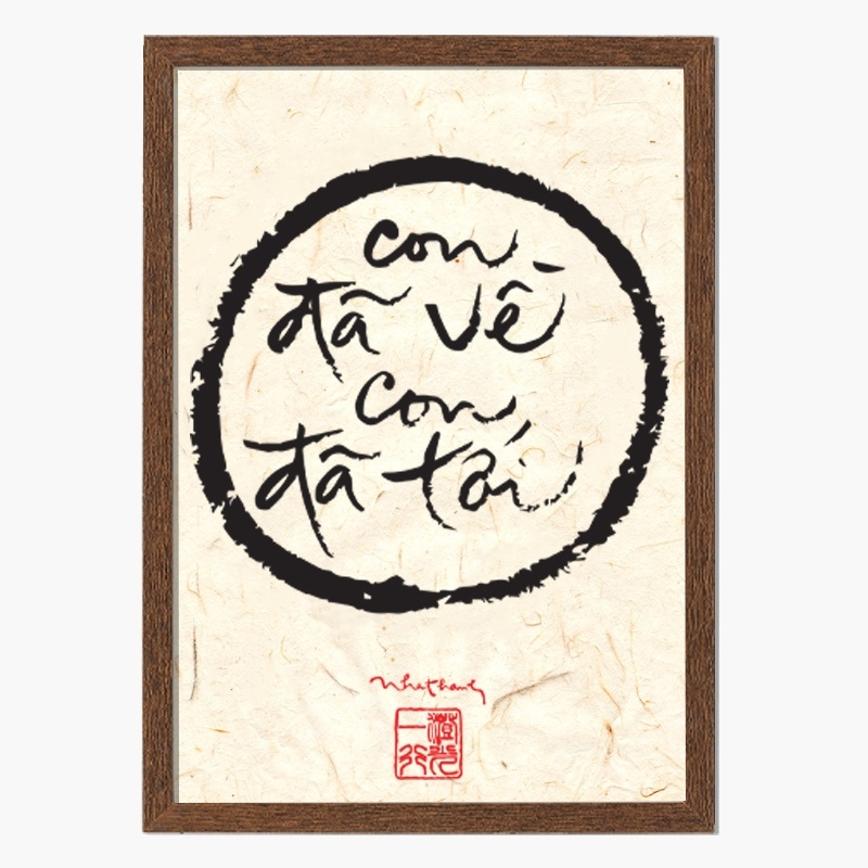 Tranh thư pháp chữ viết thiền sư Thích Nhất Hạnh treo tường decor chất liệu vải canvas cao cấp đã có khung tặng kèm đinh