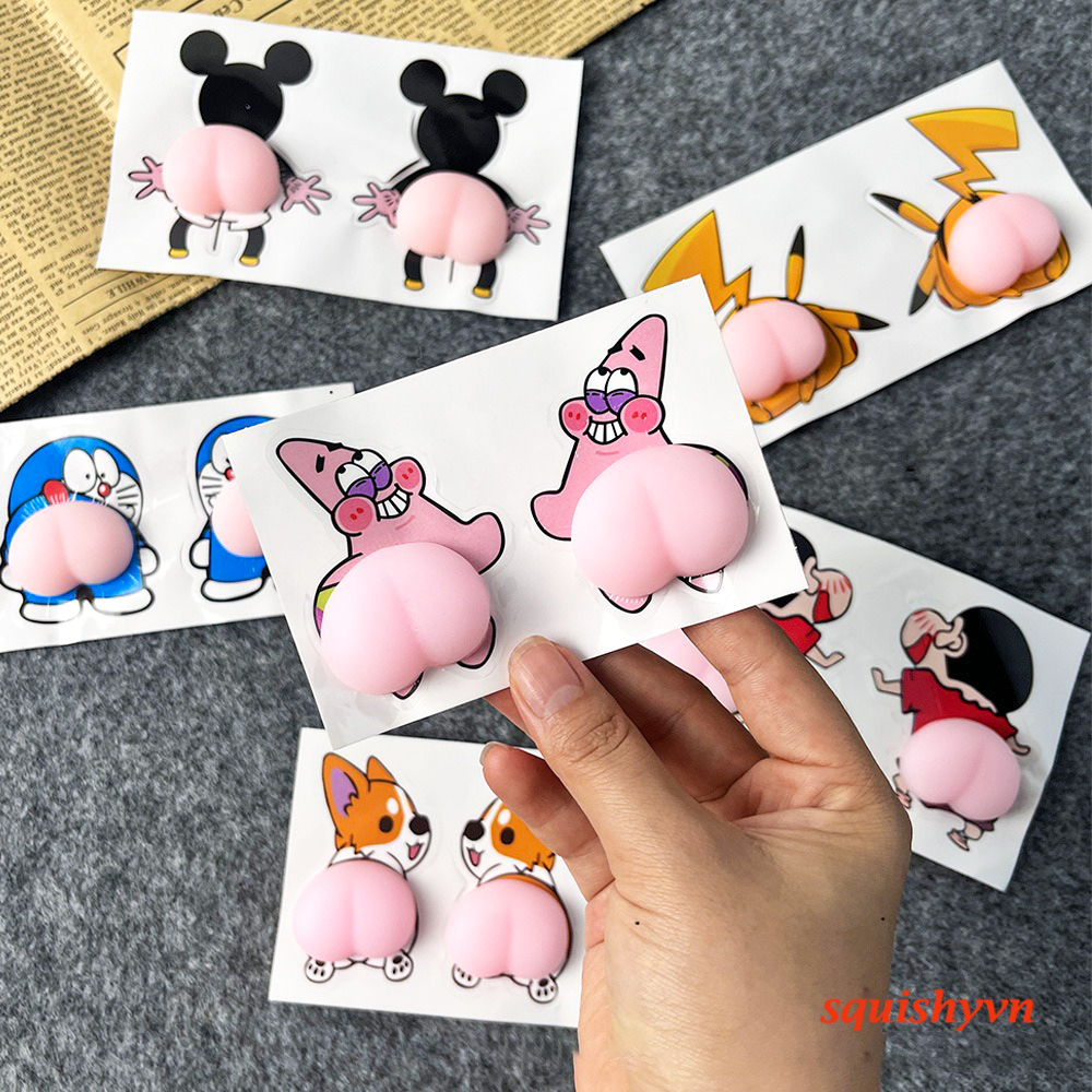 Miếng Dán Mông Sillicon Sticker Quả Đào Mông Shin Thú Bóp Giảm Stress, Dán Ốp Điện Thoại, Dán Cửa Ô Tô