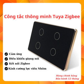 Công tắc Tuya Zigbee viền nhôm vàng đủ dây LN cao cấp