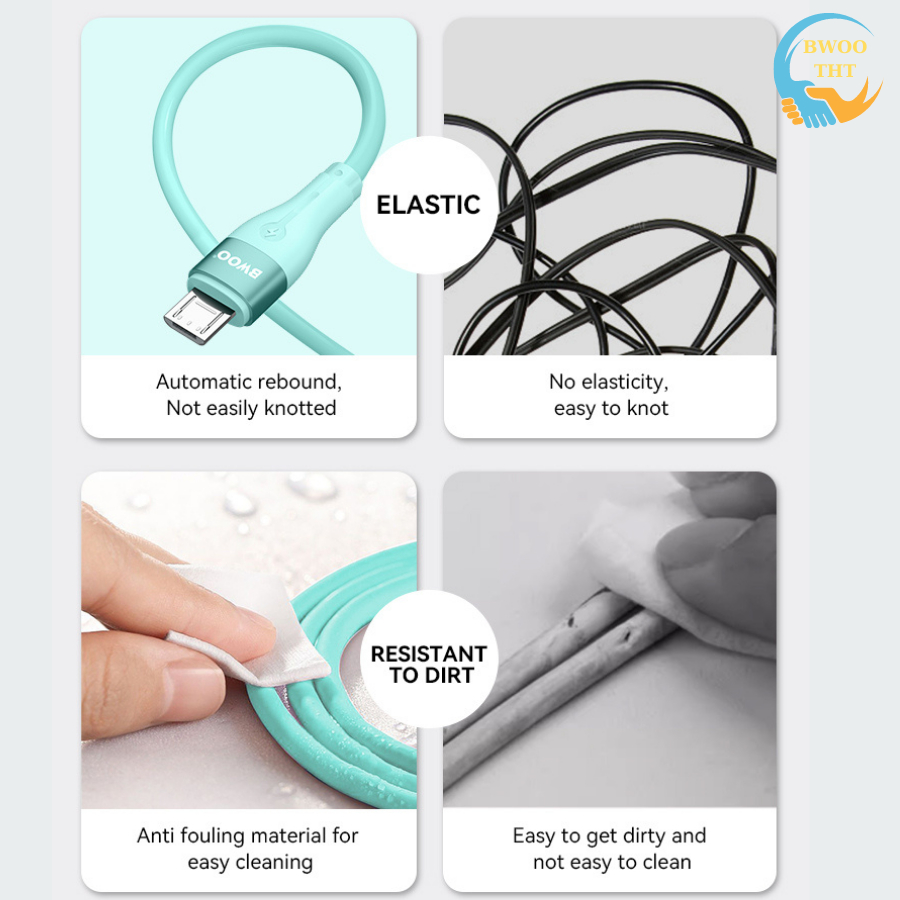 Cáp Sạc Nhanh USB to Micro BWOO Silicon Cho các dòng máy samsung oppo xiaomi huawei..BH 12 tháng