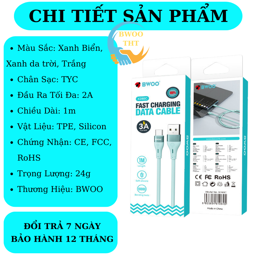 Cáp Sạc Nhanh USB to Tyc BWOO Silicon Cho các dòng máy samsung oppo xiaomi huawei..BH 12 tháng