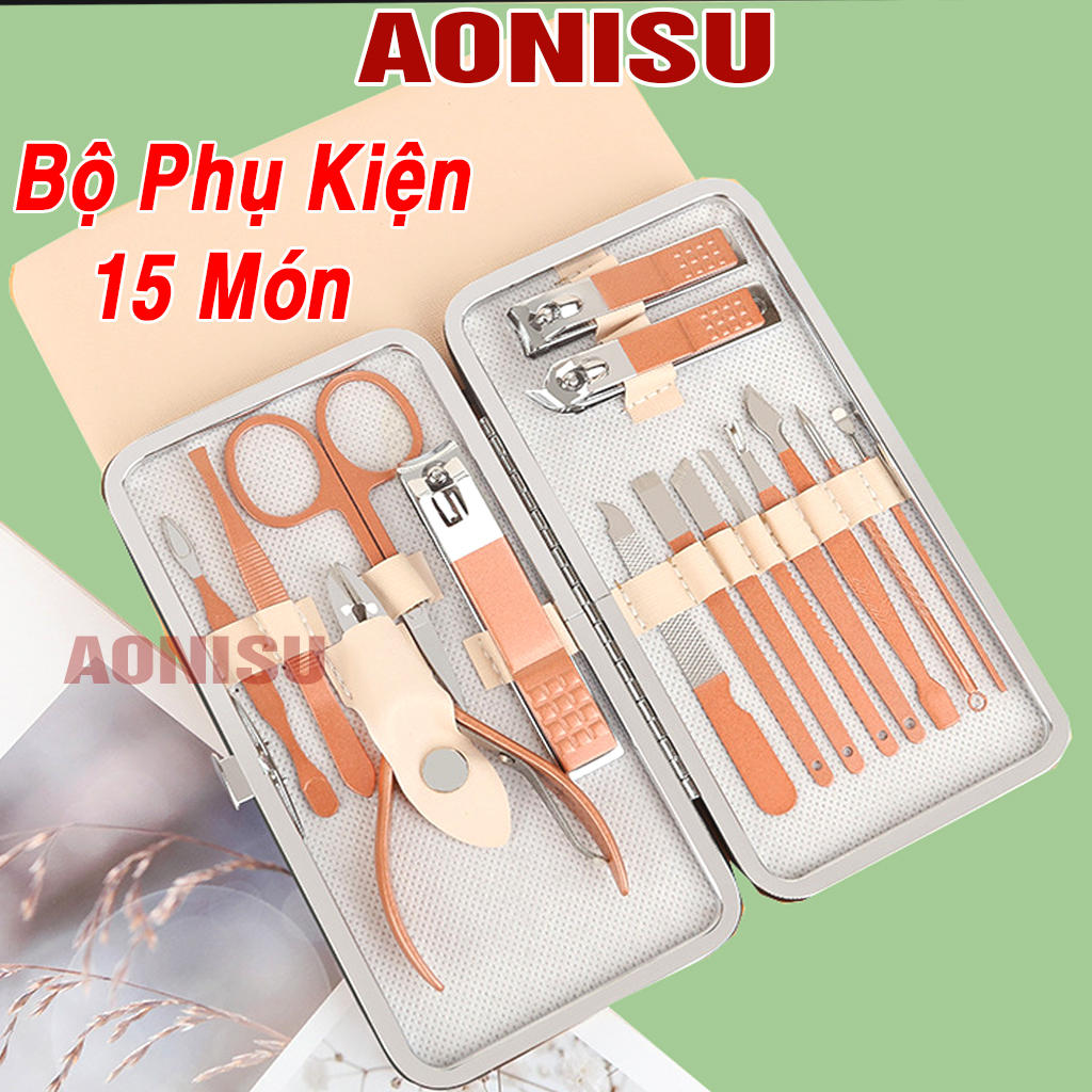 Bộ Bấm Móng Tay Chân 15 Món Cao Cấp - Bộ Dụng Cụ Làm Nail Nhỏ Gọn Tiện Lợi - Dụng Cụ Chăm Sóc Cá Nhân AONISU