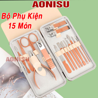Bộ bấm móng tay chân 15 món cao cấp - bộ dụng cụ làm nail nhỏ gọn tiện lợi - dụng cụ chăm sóc cá nhân aonisu