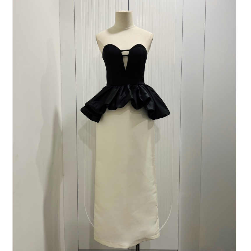𝐒𝐇𝐄𝐑𝐀 𝐒𝐄𝐓 Aó quây peplum mix chân váy suông dài - TKCC BAGEO
