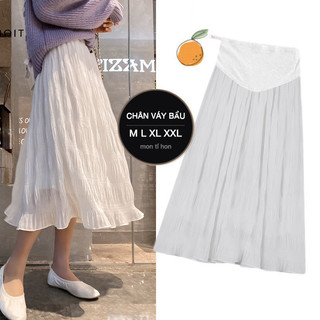 [Sẵn Hàng] Chân Váy Bầu Dáng Dài dập ly nhăn - Size S/M/L/XL/XL