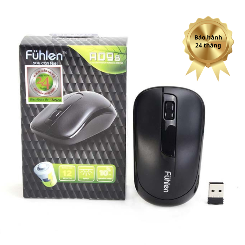 Chuột không dây Fulen A09 hàng nhập khẩu màu đen bảo hành 12 tháng.