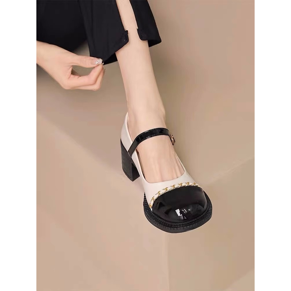 Giày cao gót nữ  Mary Jane 5cm phong cách cổ điển phối quai xích sang chảnh mã K85