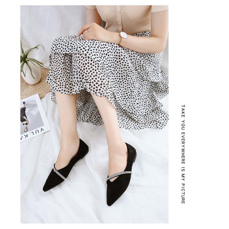 Giày búp bê nữ da mềm phối dây đá chéo mẫu hottrend cực xinh mã B15