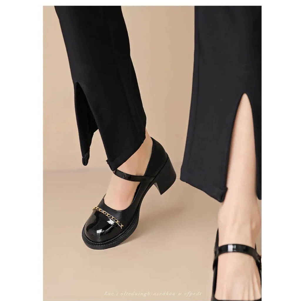 Giày cao gót nữ  Mary Jane 5cm phong cách cổ điển phối quai xích sang chảnh mã K85