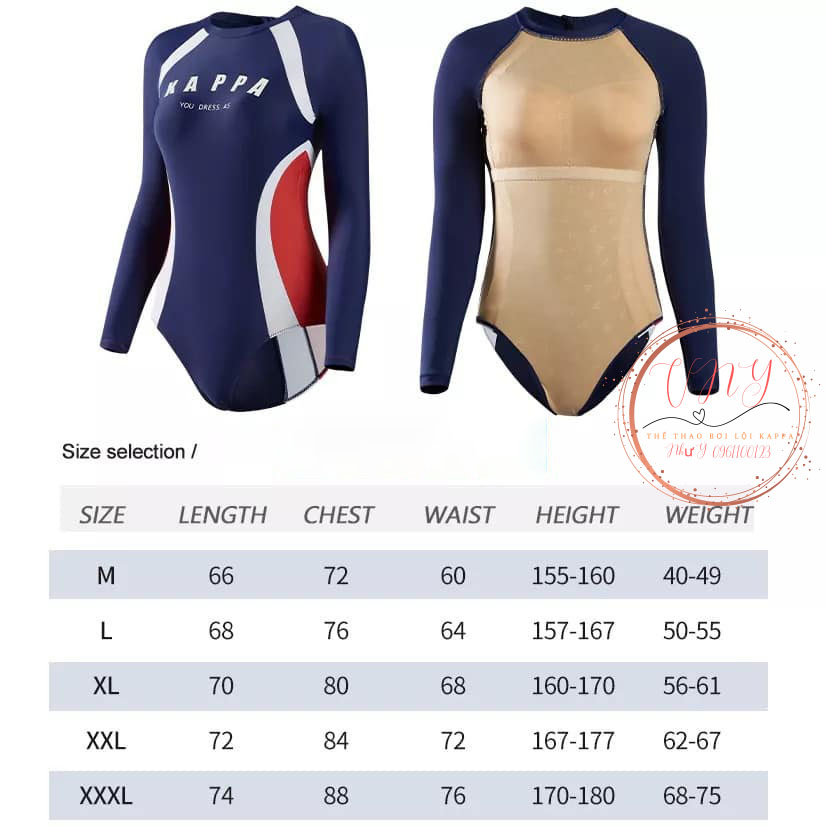 Bộ Đồ Bơi Nữ/Áo Bơi Nữ Dài Tay KAPPA Body Kín Đáo size 40=>75kg | BigBuy360 - bigbuy360.vn