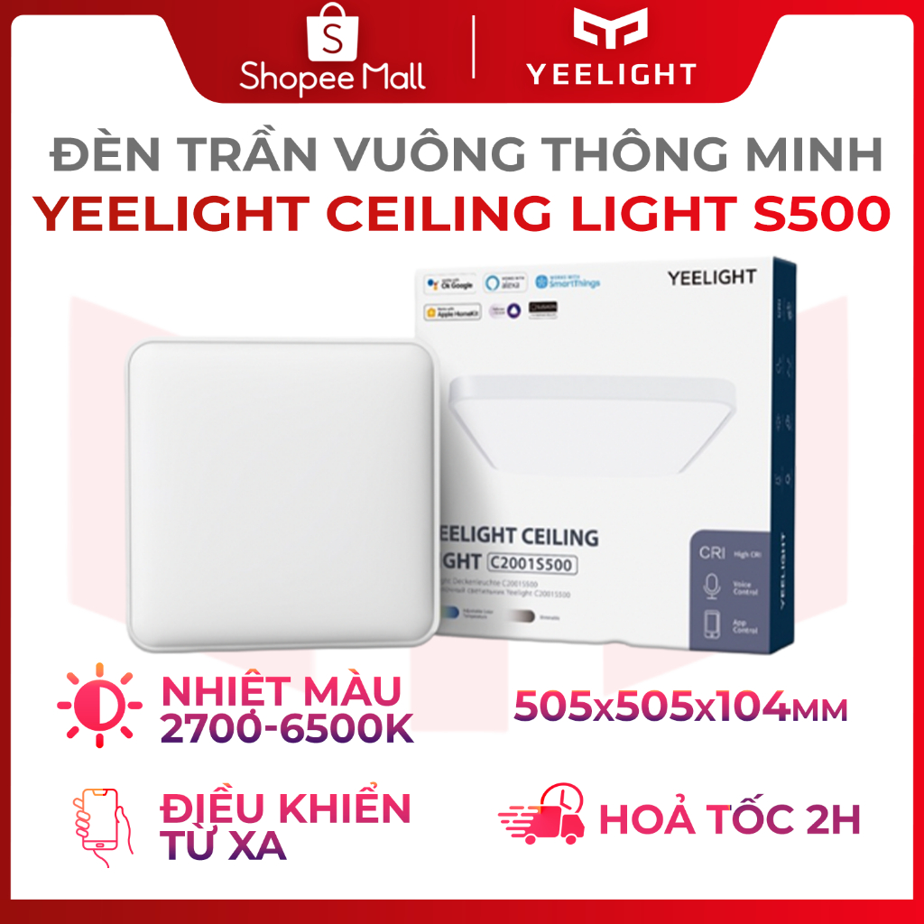 Đèn Yeelight trần C2001S500 trang trí phòng khách, điều chỉnh nhiệt độ màu, công suất 50w, kết nối app Xiaomi và Homekit