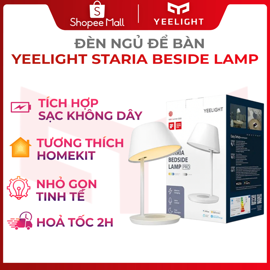 Đèn ngủ thông minh Yeelight Staria Bedside Lamp Pro, đế tích hợp sạc không dây chuẩn Qi, tương tích Homekit