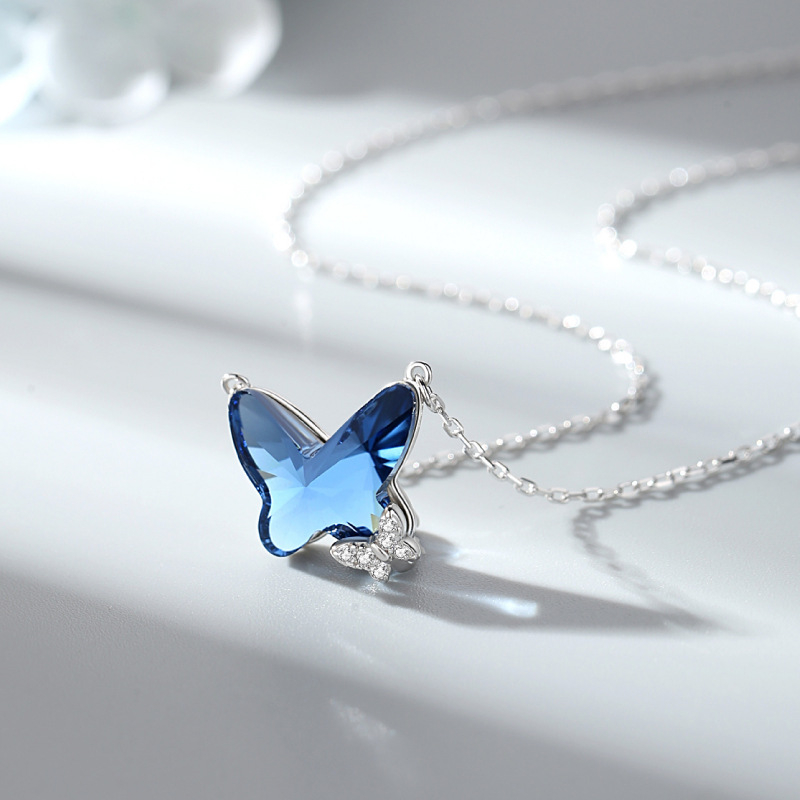 Dây chuyền bạc nữ 925 mặt bướm đá xanh phong cách đơn giản nhẹ nhàng xinh xắn - DB2564 - Bảo Ngọc Jewelry