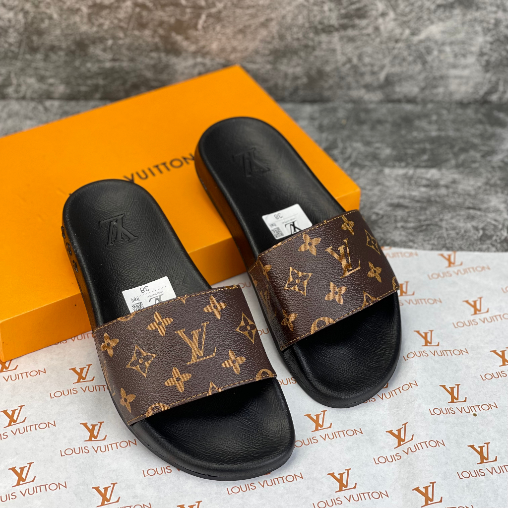 Dép nam lv, Dép quai ngang nam lv hót trend - Đế cao cao cấp quai da mềm mại êm chân