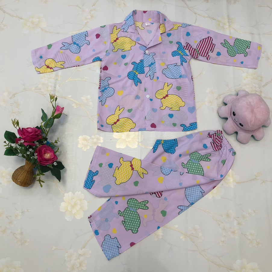 Đồ ngủ pijama dành cho bé gái 9-38kg số 3-L, đồ bộ tole lanh bé gái dài, pijama bé gái, chất tole 2 da loại 1