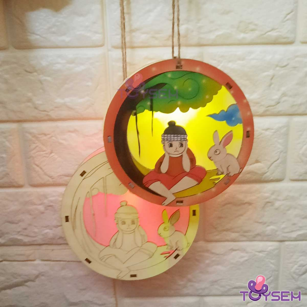 Đồ chơi lồng đèn trung thu DIY bằng gỗ Toysem vừa lắp ghép, tô màu, chơi rước đèn - Quà tặng sinh nhật trung thu cho bé