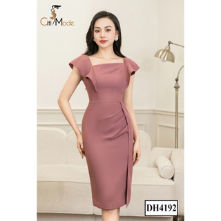 Đầm công sở CITI MODE FASHION thiết kế dáng ôm hồng cổ vuông nhún hông DH4192