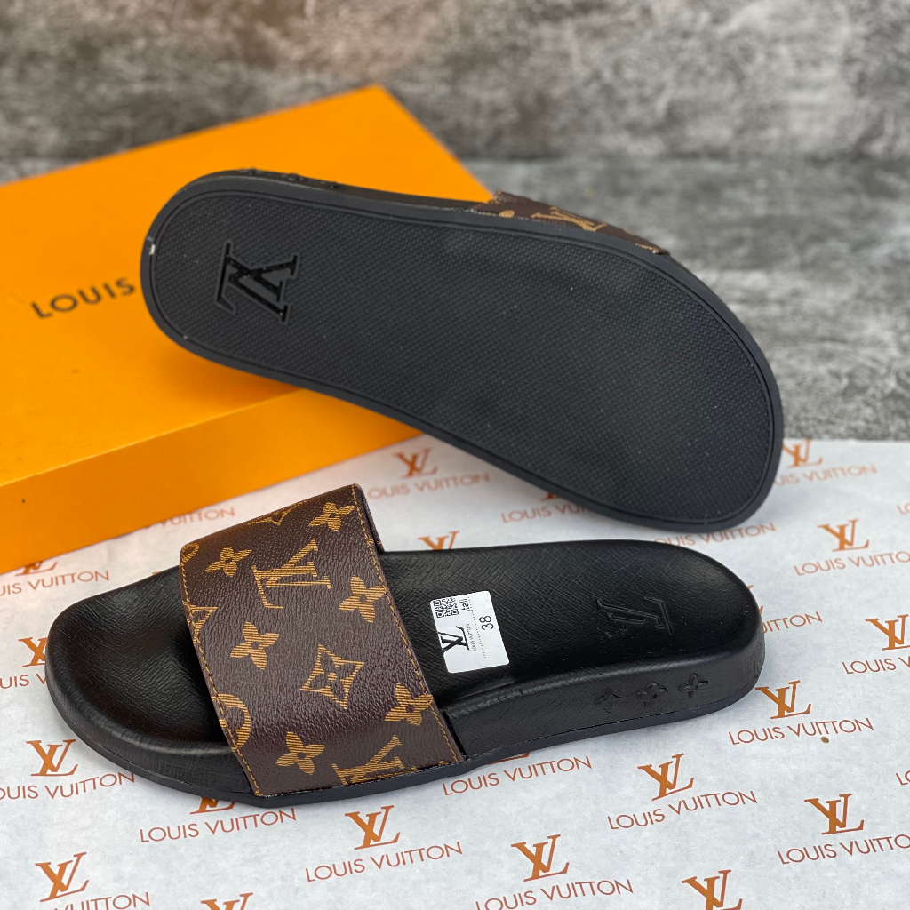 Dép nam lv, Dép quai ngang nam lv hót trend - Đế cao cao cấp quai da mềm mại êm chân