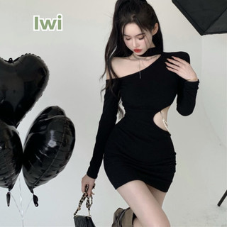 Đầm Body Tay Dài IWI SHOP Cổ Chocker Khoét Hông (không kèm dây cườm) Váy Ôm Sát Hở Vai Sexy - BD064.IW
