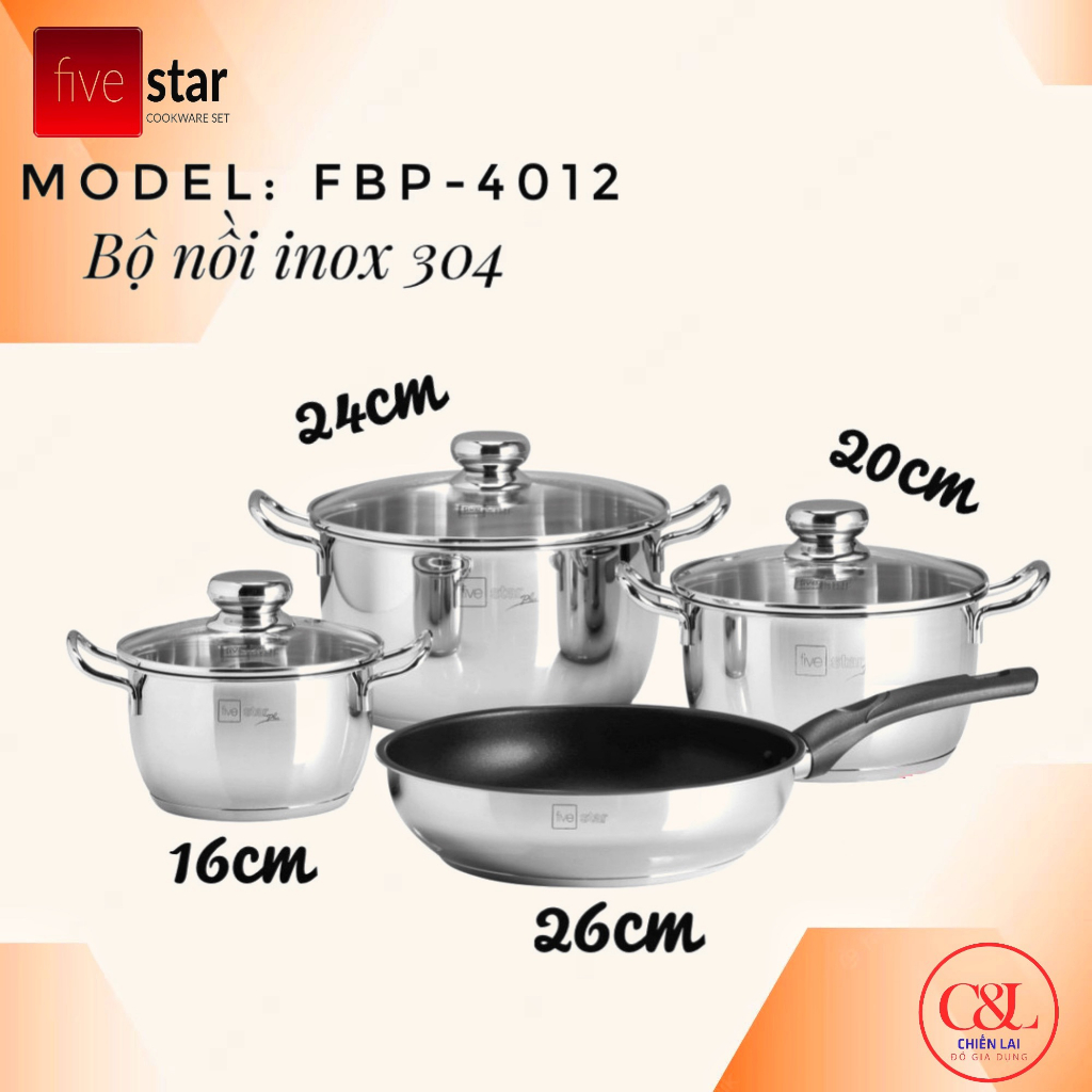 Bộ nồi inox 304 chống dính Fivestar FPB4012
