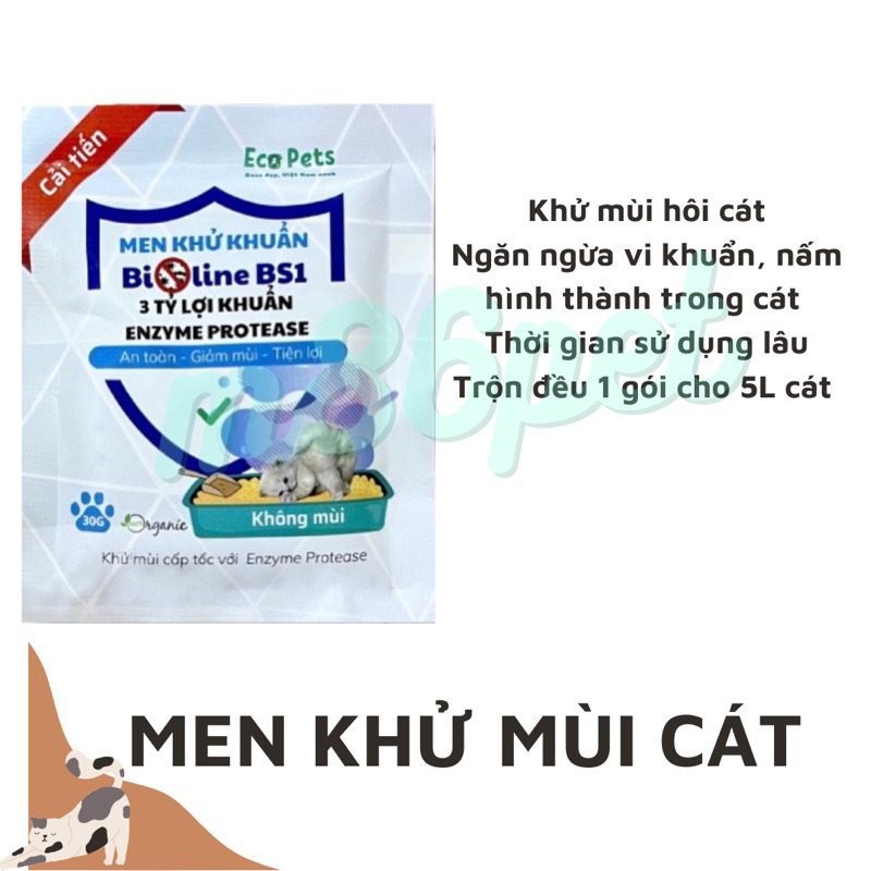 Men khử mùi hôi cát, vi khuẩn, nấm mốc Ecopets BS1 GÓI 30-50gr