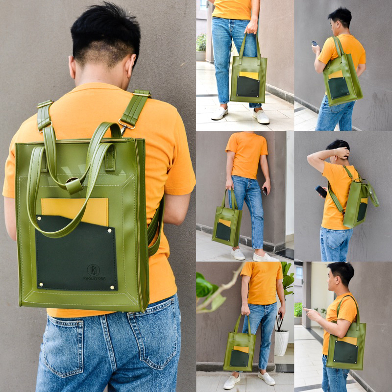 Túi da KHÔISTORE | Avo_túi tote ba lô da đa năng_Túi thiết kế_Hàng thủ công_Màu xanh bơ phối vàng xanh rêu