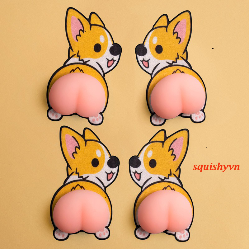 SHIBA Miếng Dán Mông Sillicon Sticker Quả Đào Mông Shin Mông Voi Mông Chó Thú Bóp Giảm Stress, Siêu Hot, Dán Ốp Điệ