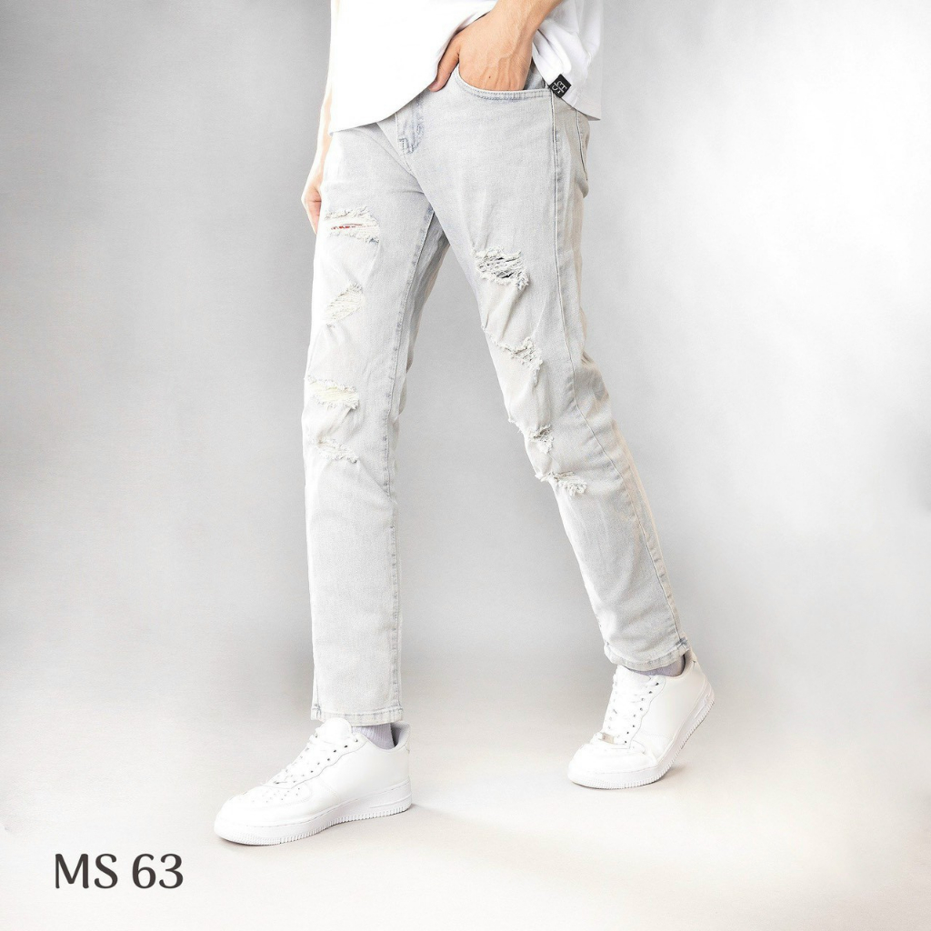 Quần jean nam xám nhạt kiểu xước chất bò cao cấp co dãn 4 chiều đẹp rin trơn form dáng skinny