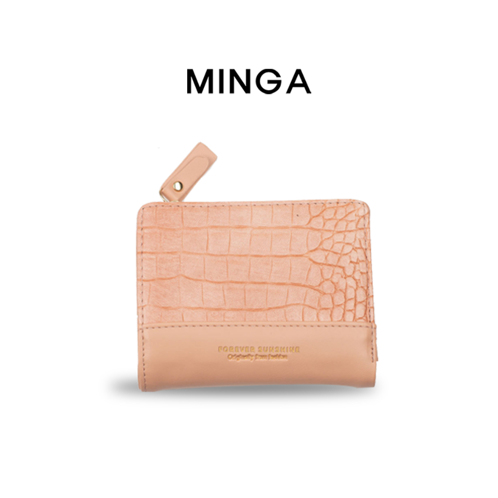 Ví Nữ Ngắn Cầm Tay MINGA Bóp Mini Đẹp Cao Cấp Da Bóng Đựng Thẻ Nhiều Ngăn Nhiều Màu Sang Trọng C182